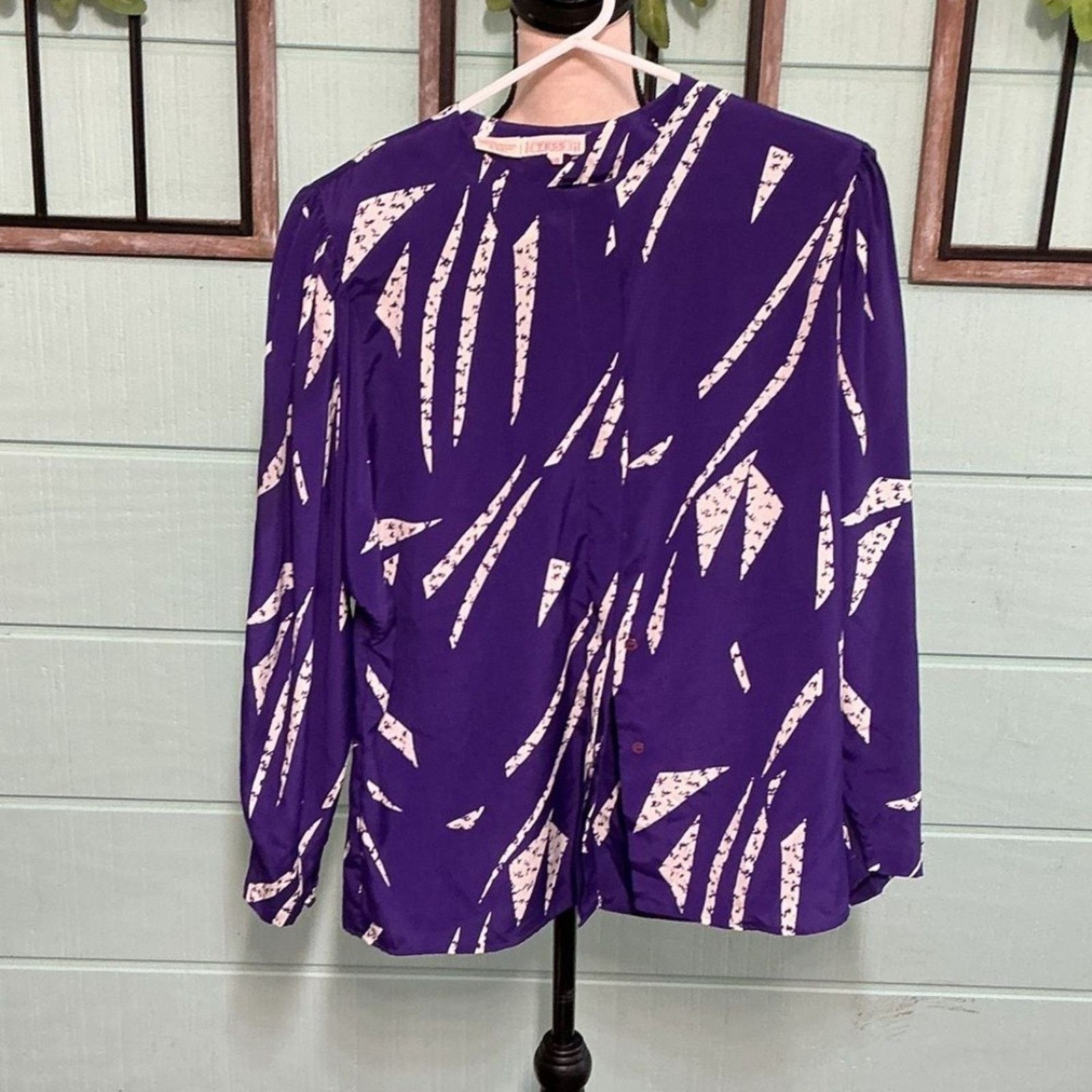 Other Vintage TESS Paris Milano Purple Abstract Blouse Career Top Size L / US 10 / IT 46 - 1 Thumbnail
