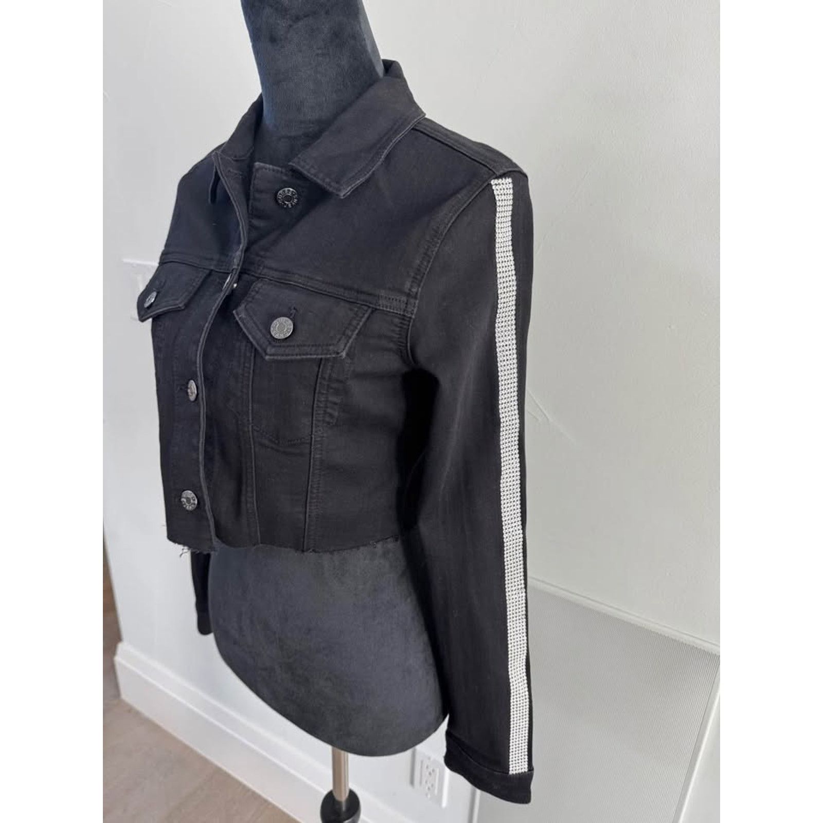 Guess New Guess black denim crop jacket with rhinestones size S Size S / US 4 / IT 40 - 2 Thumbnail