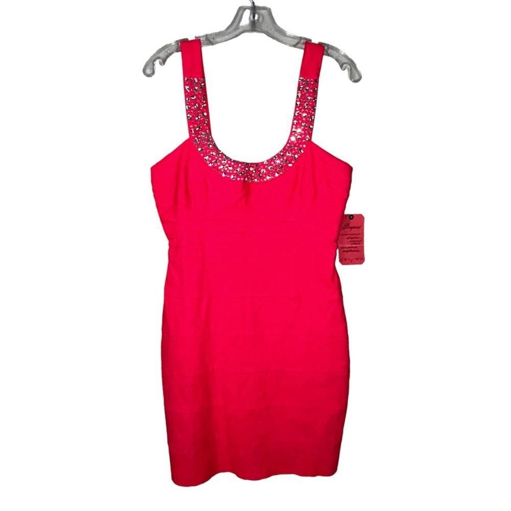 Designer NWT Hot Pink Bodycon Mini Dress W Rhinestones Size 13 Size M / US 6-8 / IT 42-44 - 1 Thumbnail