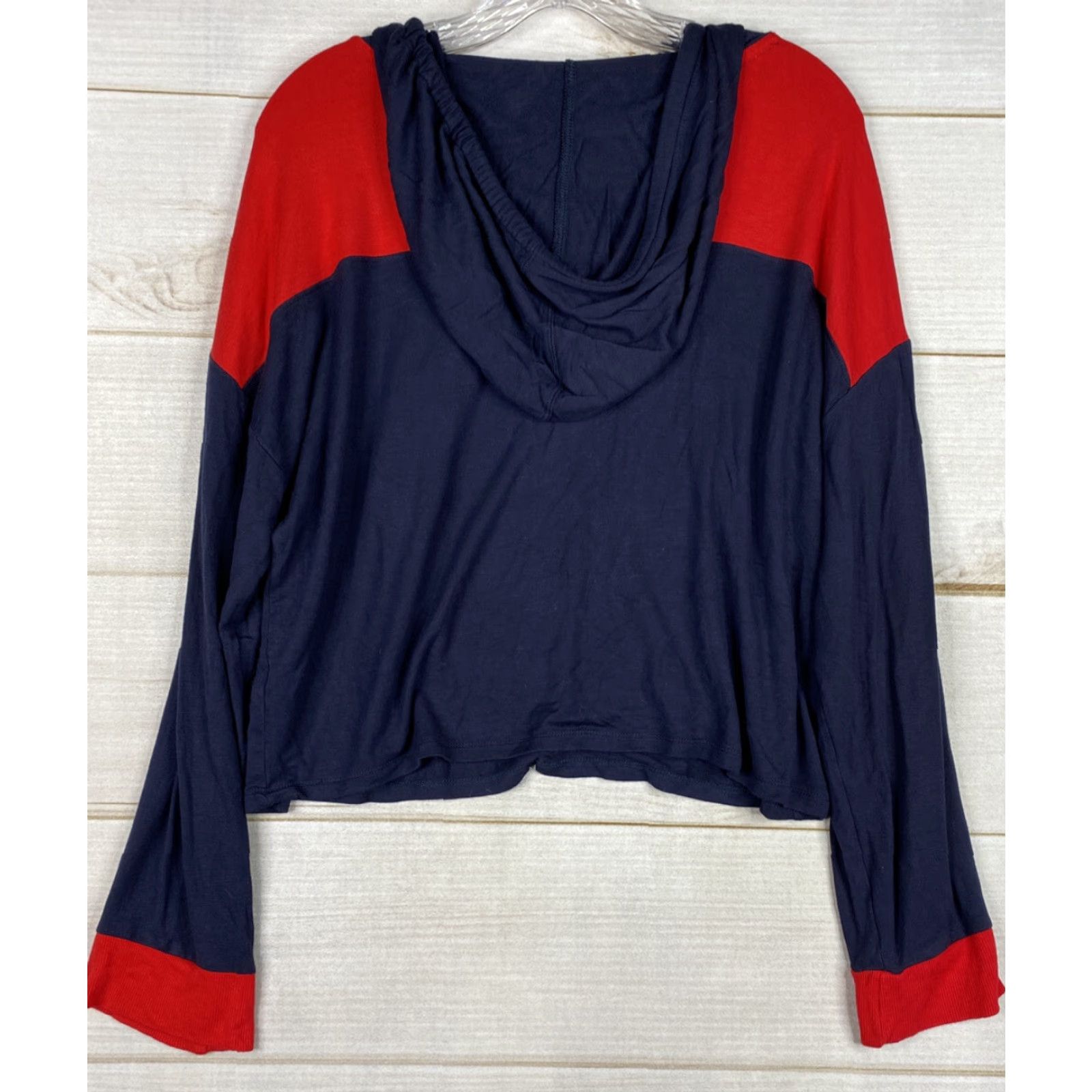 Tommy Hilfiger Tommy Hilfiger Top Womens L Colorblock Red Blue Hooded Spellout Logo Size L / US 10 / IT 46 - 8 Thumbnail