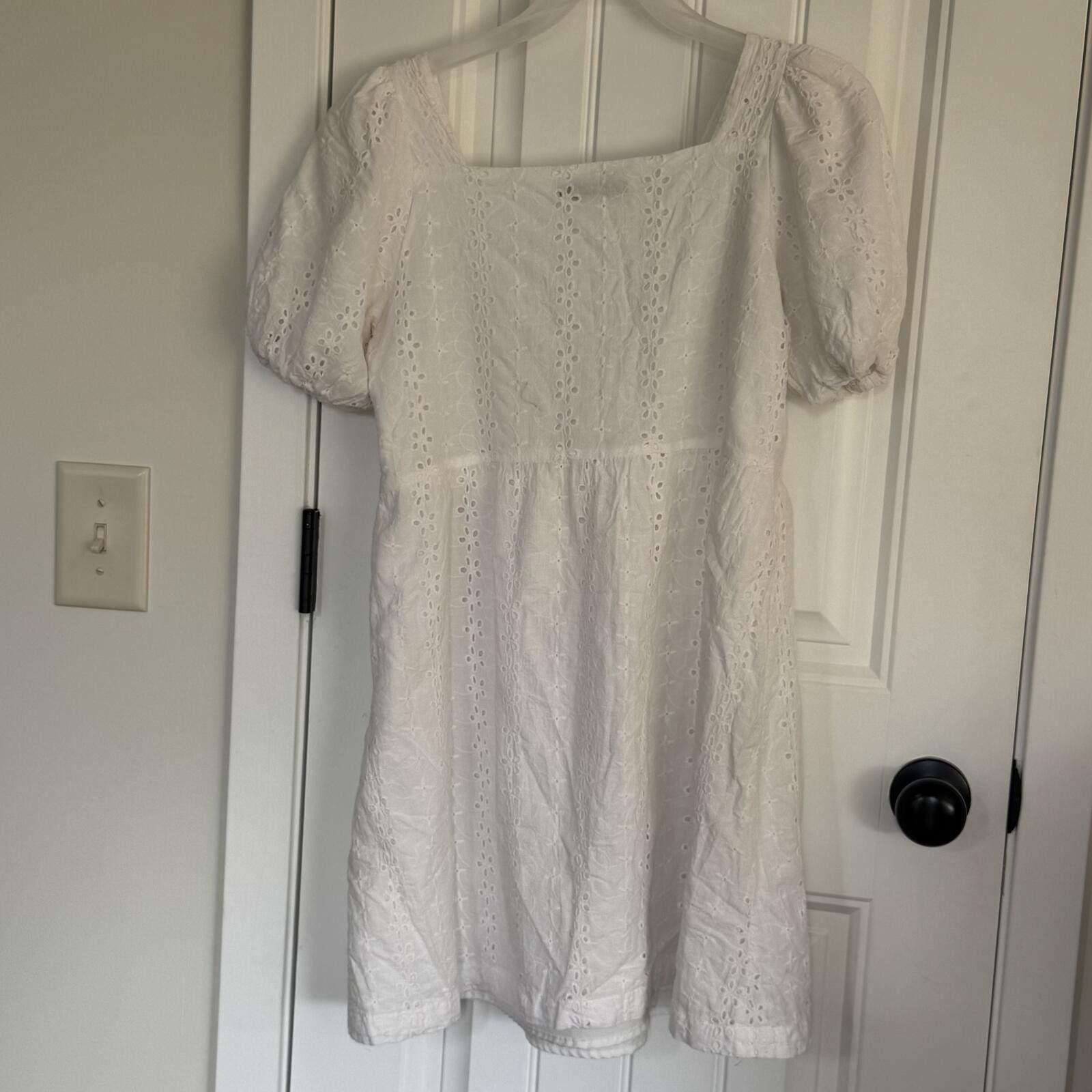 Daytona Dazy Large White Puff Sleeve Eyelet Dress with Square Neck Size L / US 10 / IT 46 - 5 Thumbnail