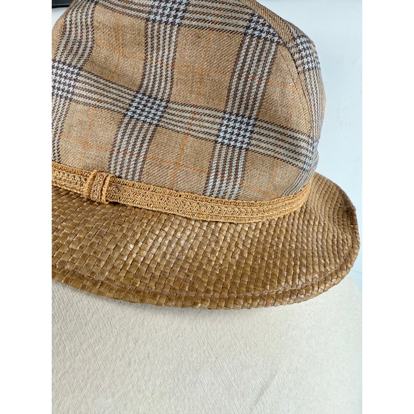Borsalino Vintage Borsalino Plaid Tweed Fedora Hat w/Straw Brim S/M Size ONE SIZE - 10 Thumbnail