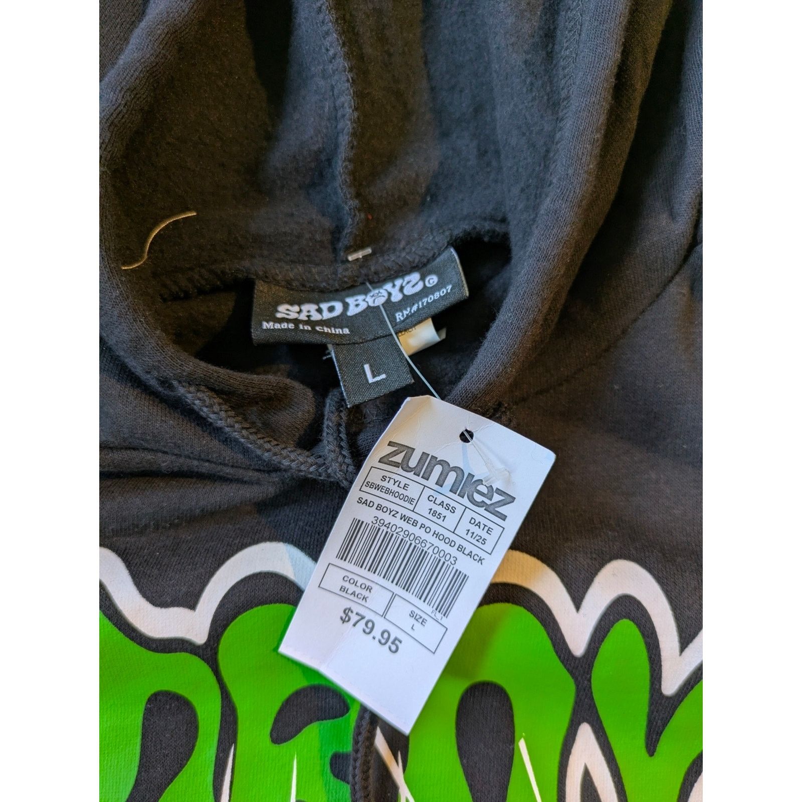 Zumiez 🔥 Sad Boyz Hoodie – Black/Green – Size L – NEW WITH TAGS 🔥 Size US L / EU 52-54 / 3 - 2 Thumbnail