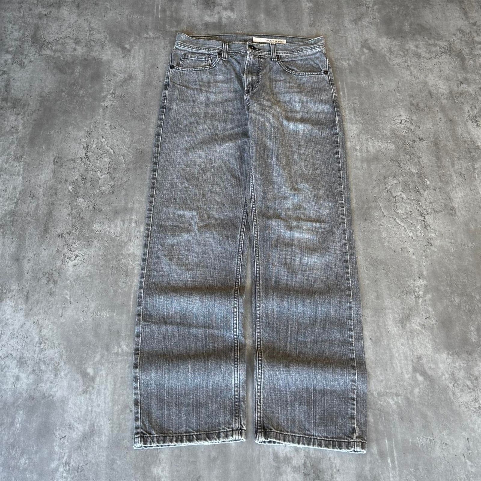 DKNY × Japanese Brand Vintage Y2K DKNY Embroidered Faded Grey Denim Jeans Size US 31 - 2 Thumbnail