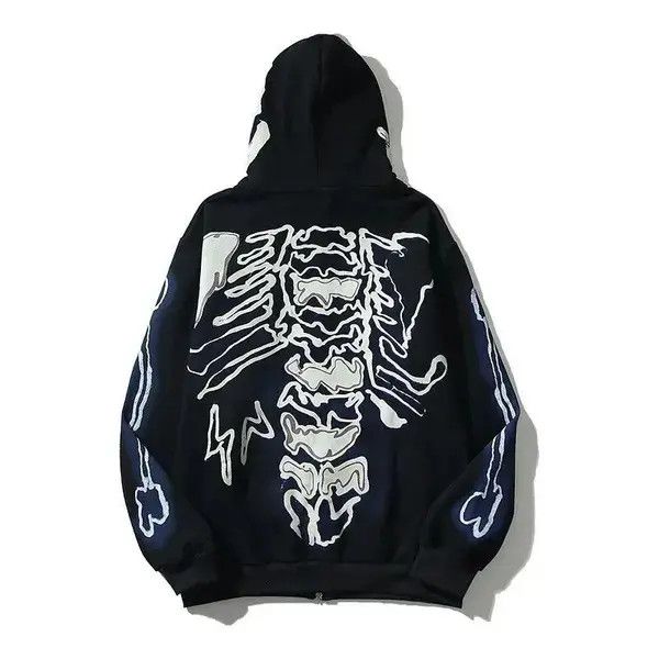 Japanese Brand Skeleton Print Zip Up Hoodie Punk Rock Y2k Size US L / EU 52-54 / 3 - 2 Thumbnail