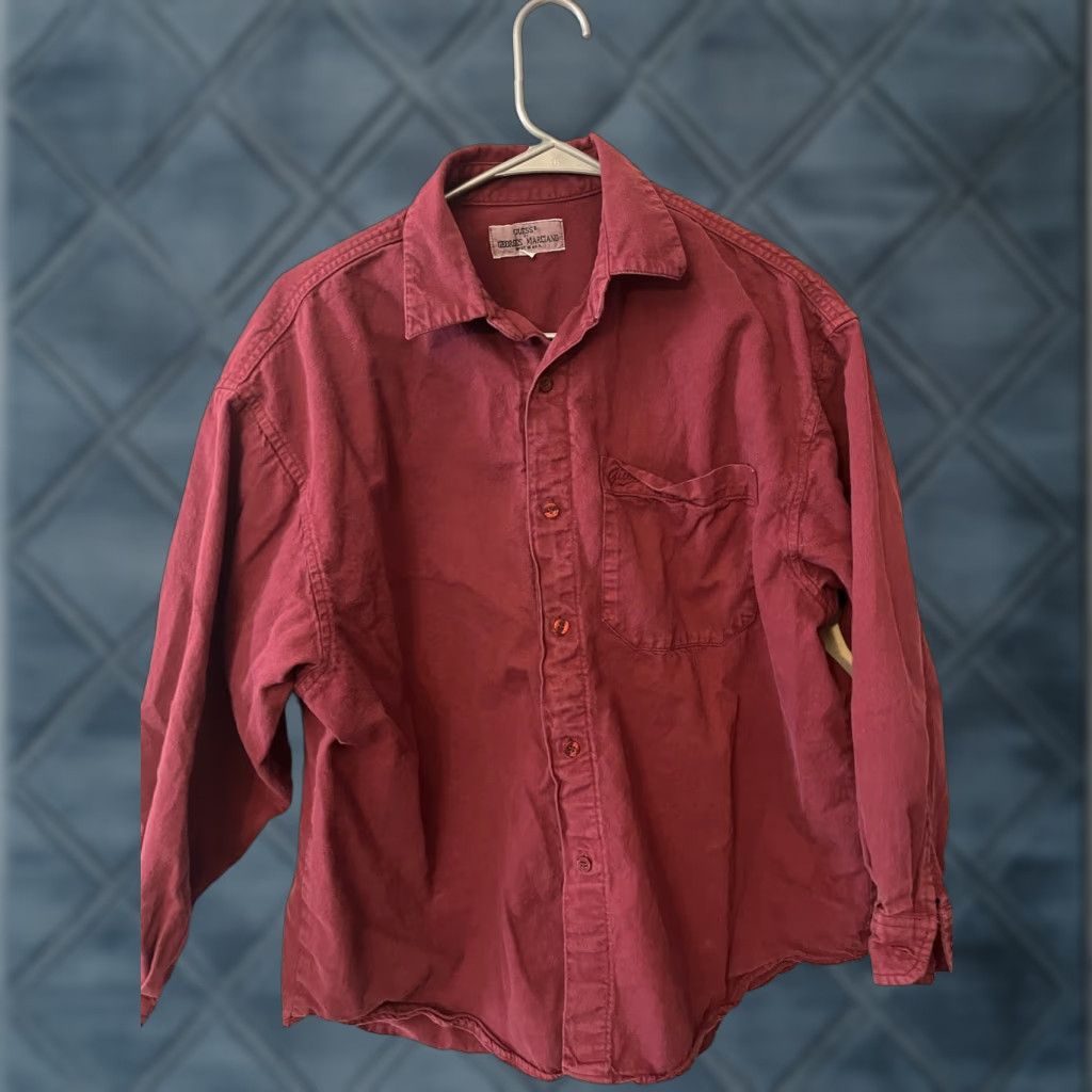 Guess VINTAGE Guess Georges Marciano Dress Shirt Mens Size L Red Long Sleeve Button-Up Shirt Size 42R - 1 Thumbnail