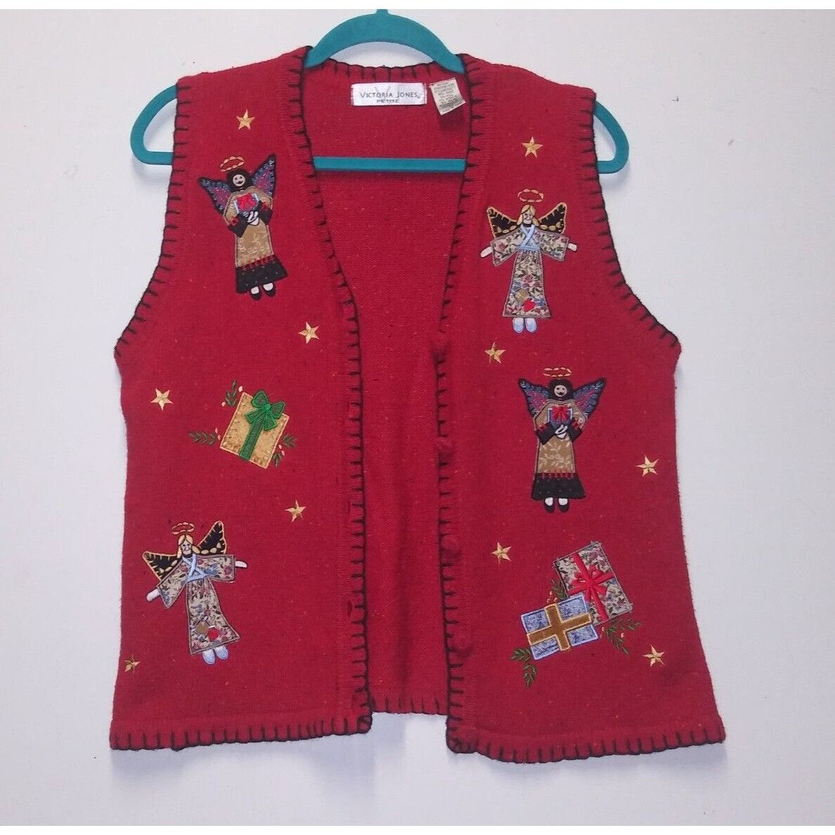 Vintage Victoria Jones Christmas Sweater Vest Red Angels Gift boxes Size L / US 10 / IT 46 - 2 Thumbnail
