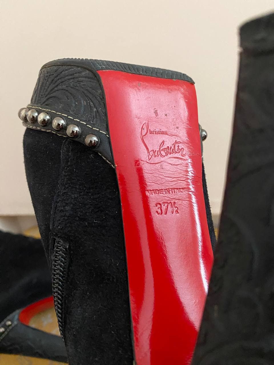 Christian Louboutin Christian Louboutin Black Suede Studded Platform Ankle Boots Size US 7.5 / IT 37.5 - 13 Thumbnail
