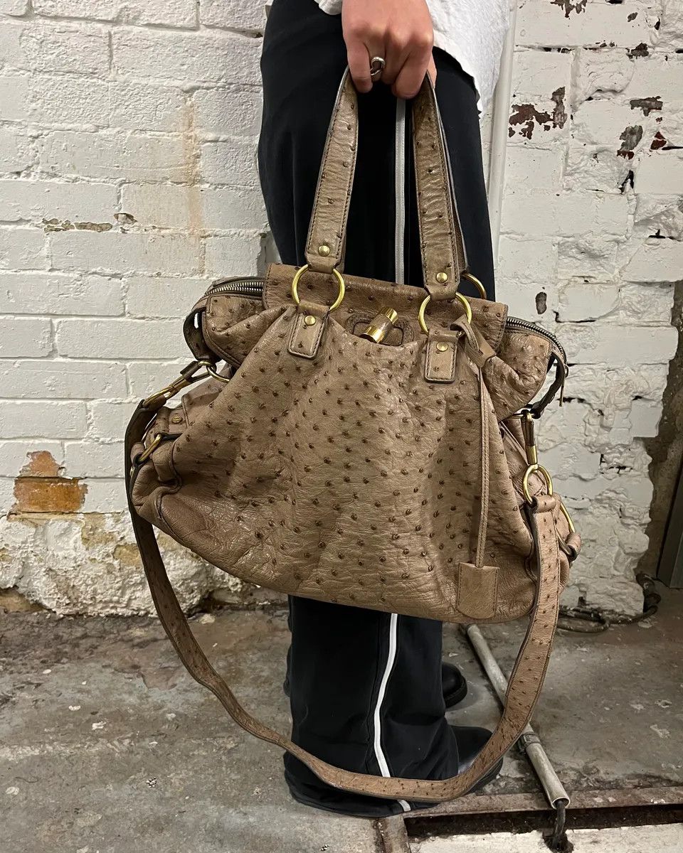 Yves Saint Laurent 2000s Yves Saint Laurent Beige Ostrich Leather Handle Bag Size ONE SIZE - 2 Thumbnail