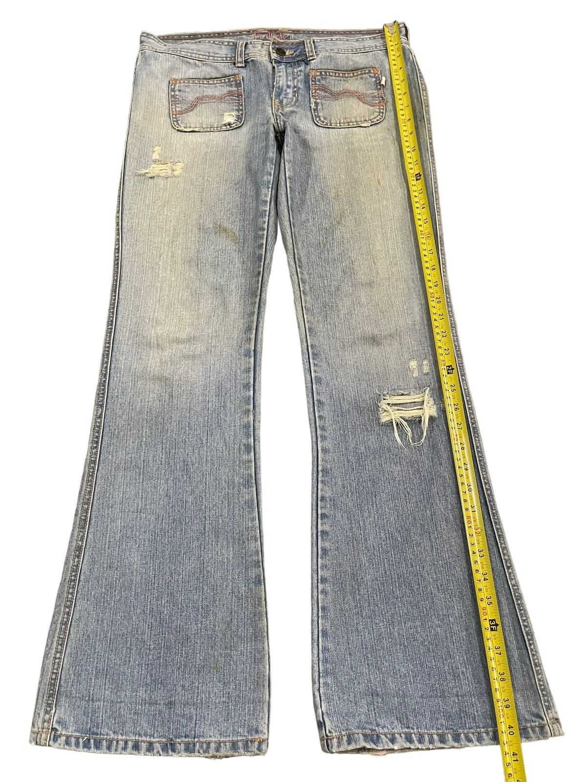If Six Was Nine Vintage Japanese Brand Blue Wash Distress Flare Jeans Size US 33 - 10 Thumbnail