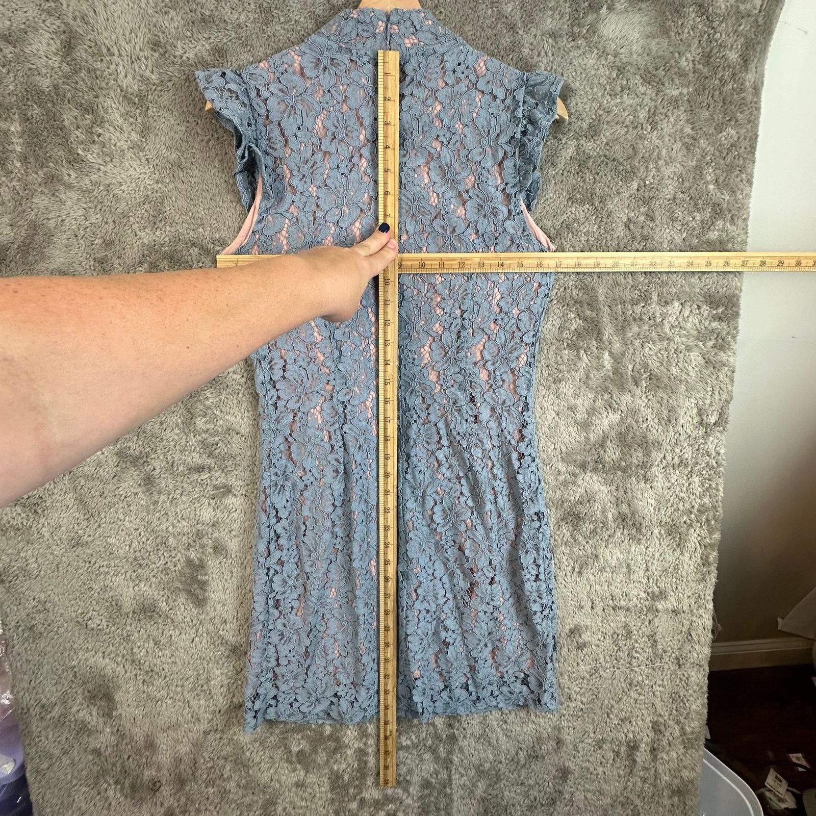 Elie Tahari Tahari Blue Lace Sheath Dress 6 S Small Ruffle Cap Sleeve Size M / US 6-8 / IT 42-44 - 8 Thumbnail
