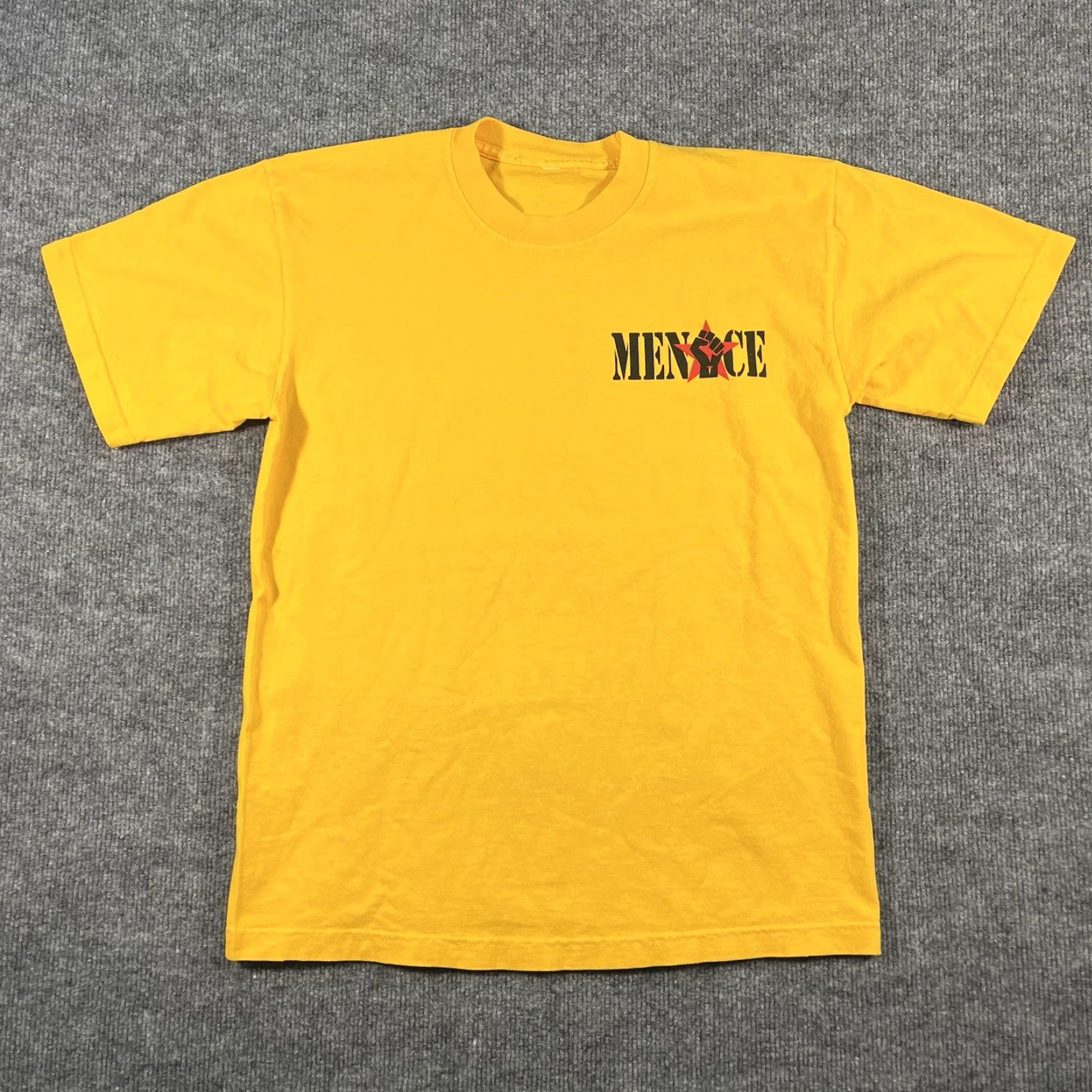 Vintage Menace Los Angeles T-Shirt Mens M Yellow Graphic Print Black Power Fist BLM 90s Streetwear USA Short Sleeve Double-Sided Size US M / EU 48-50 / 2 - 3 Thumbnail