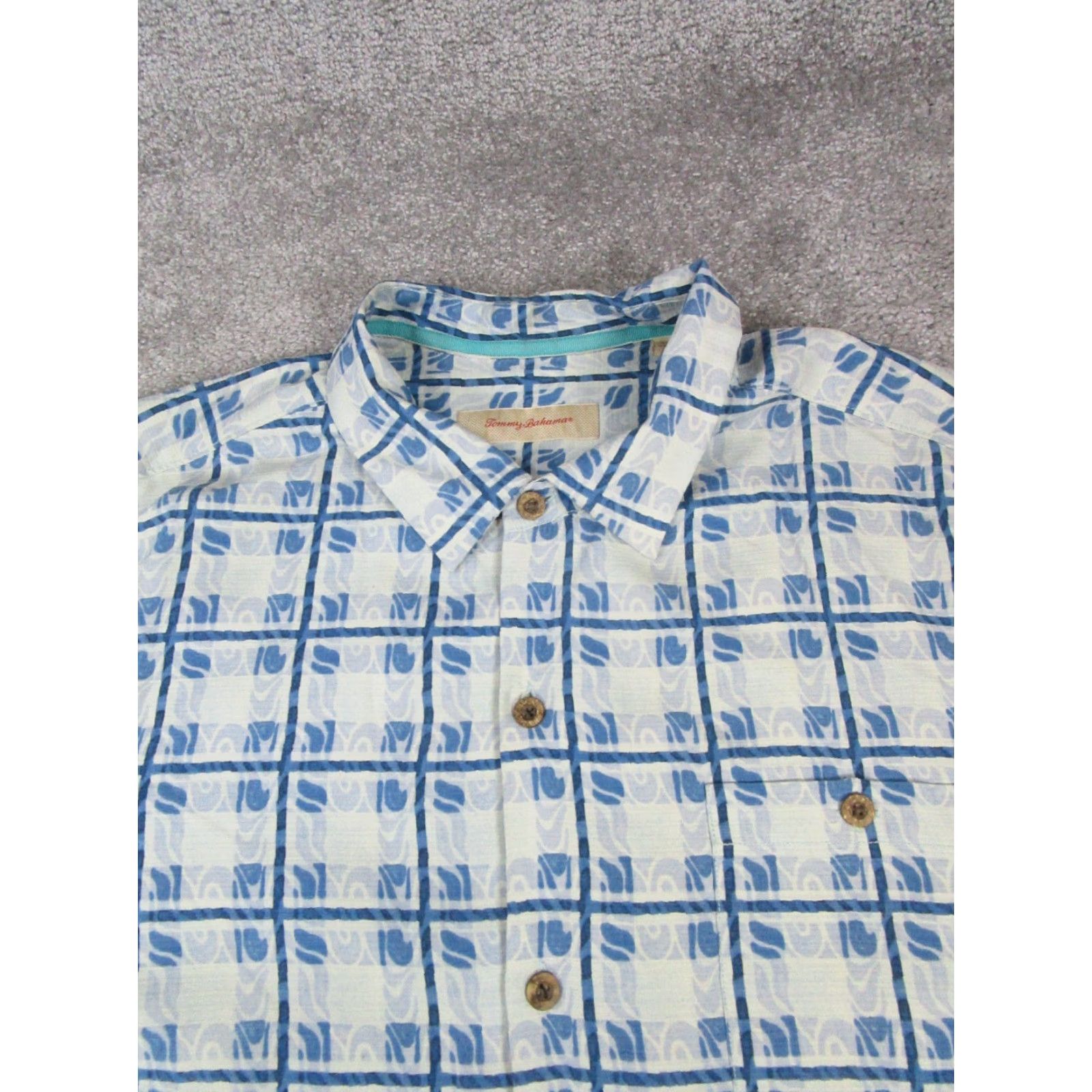 Tommy Bahama Tommy Bahama Shirt Mens 2XL Blue Silk Button-Up Collar Spread Short Sleeve Geometric Pattern Size US XXL / EU 58 / 5 - 2 Thumbnail