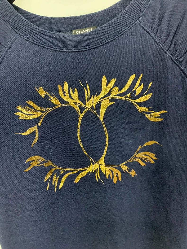 Chanel Greek series blue gold double C logo short sleeve