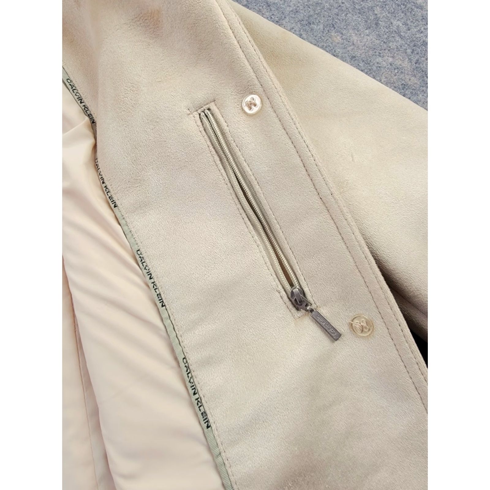 Calvin Klein Calvin Klein Coat Womens Large Tan Faux Suede Pea Coat Classic Pockets Size L / US 10 / IT 46 - 4 Thumbnail