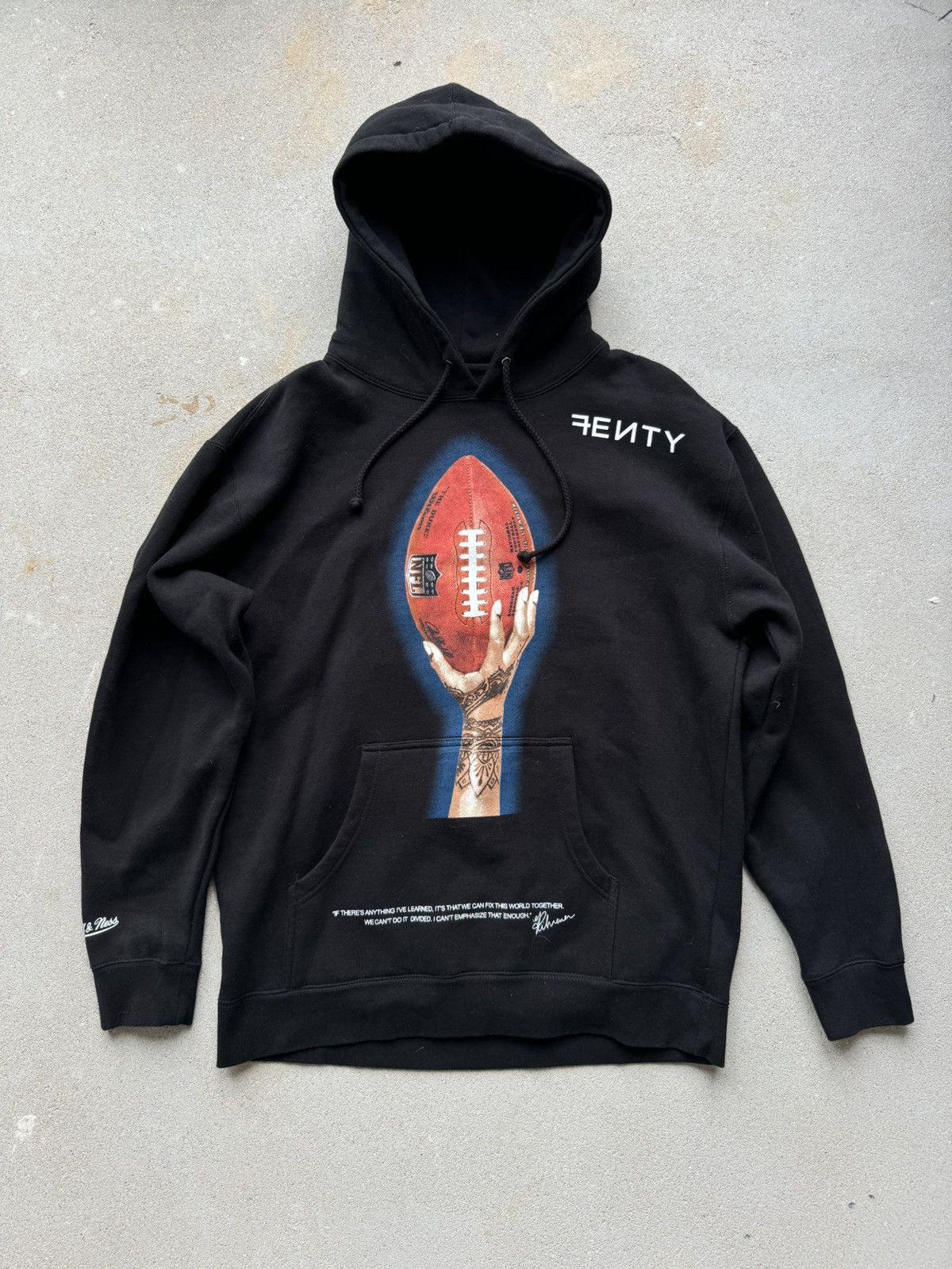 image of Fenty X Mitchell & Ness Super Bowl Airbrush Hoodie in Black, Men's (Size Medium)