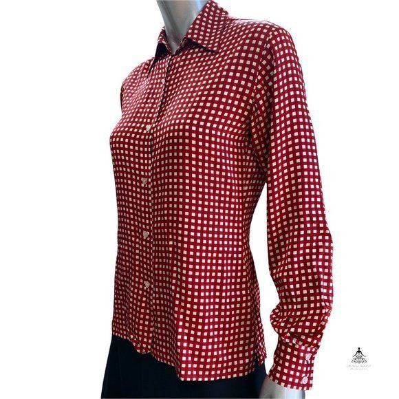 Ann Taylor Ann Taylor Silk Red and White Gingham Checkered Long Sleeve Size XS / US 0-2 / IT 36-38 - 4 Thumbnail