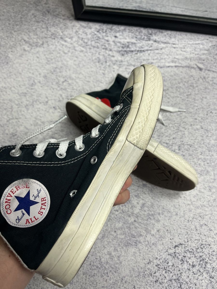 Comme des Garcons × Comme des Garcons PLAY × Converse Comme Des Garcons x Converse Black Hi-Top Hearth Sneakers Size US 7 / IT 37 - 11 Thumbnail