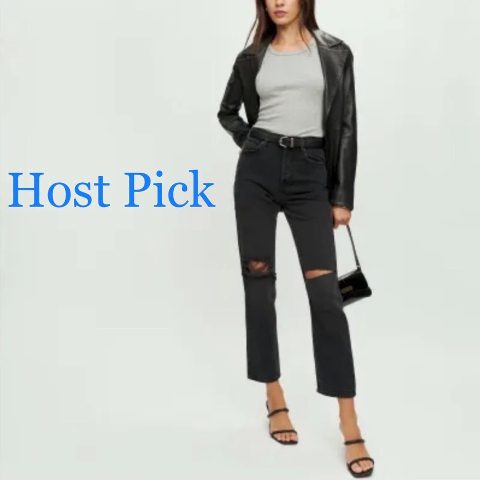 image of Reformation Cynthia High Rise Straight Jeans In Lagoon in Black, Women's (Size 24)