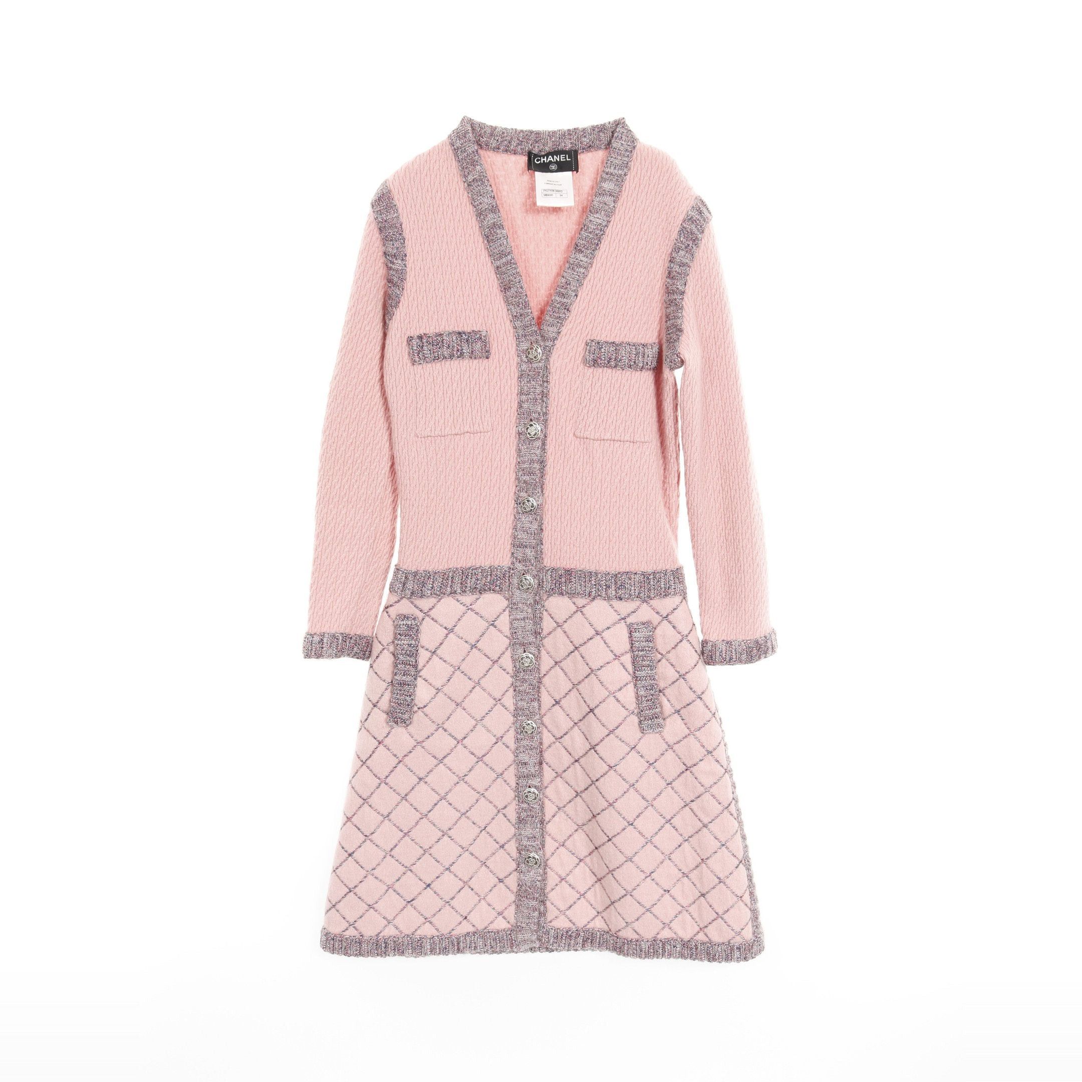 Chanel Chanel Camellia Button Knit Dress Silk Cashmere Pink Blue Gray Size ONE SIZE - 1 Thumbnail