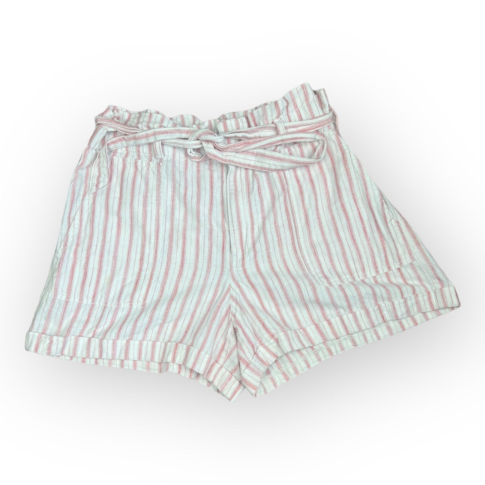 Loft Ann Taylor LOFT Striped Paperbag Waist Shorts - Linen Blend Size 32" / US 10 / IT 46 - 4 Thumbnail