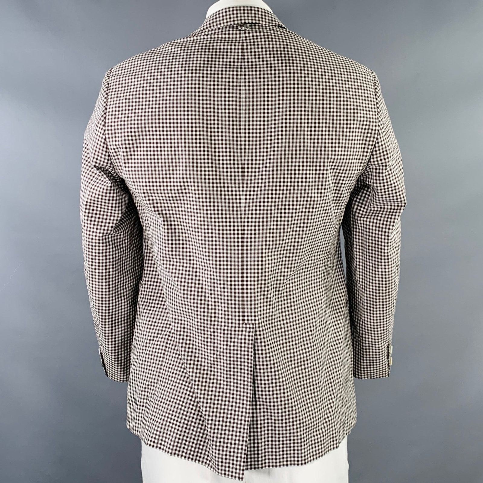 Brooks Brothers Black Fleece BLACK FLEECE White Brown Checkered Cotton Silk Sport Coat Size 42R - 4 Thumbnail