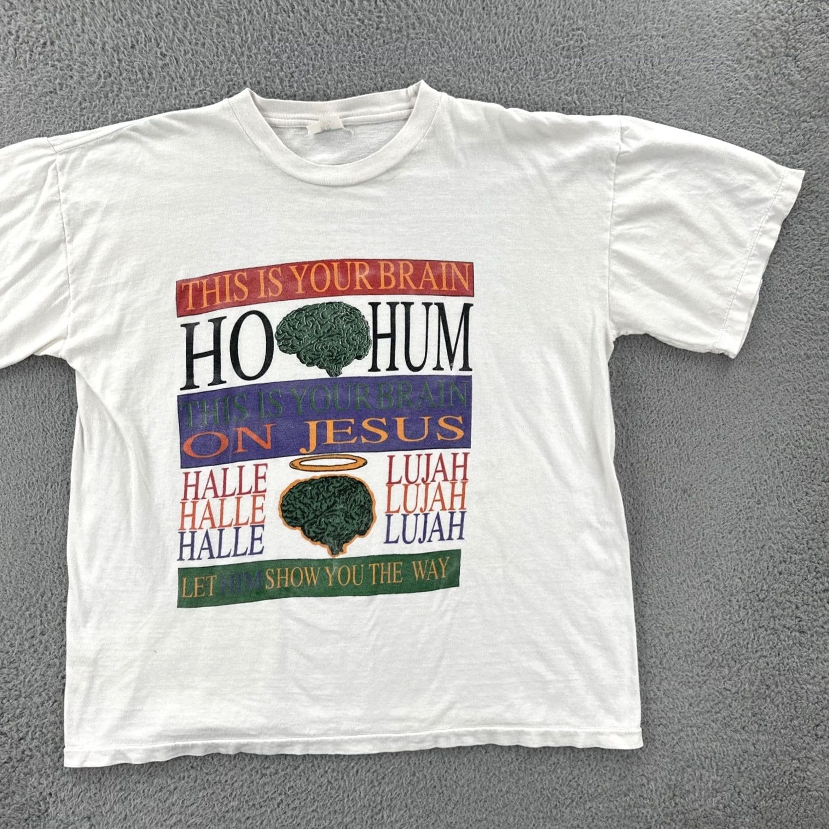 Paradise VINTAGE Tee Paradise XL T Shirt This Is Your Brain On Jesus 90s Funny Graphic Tee Shirt Mens White XL Size US XL / EU 56 / 4 - 2 Thumbnail
