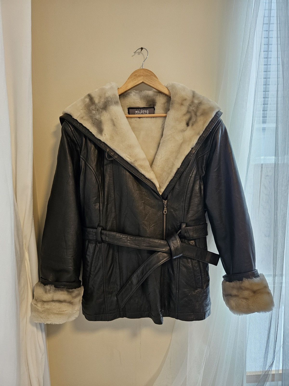 Vintage × Wilsons Leather Genuine Leather Oversized Hooded Coat & Faux Fur By Wilsons. Size L / US 10 / IT 46 - 9 Thumbnail