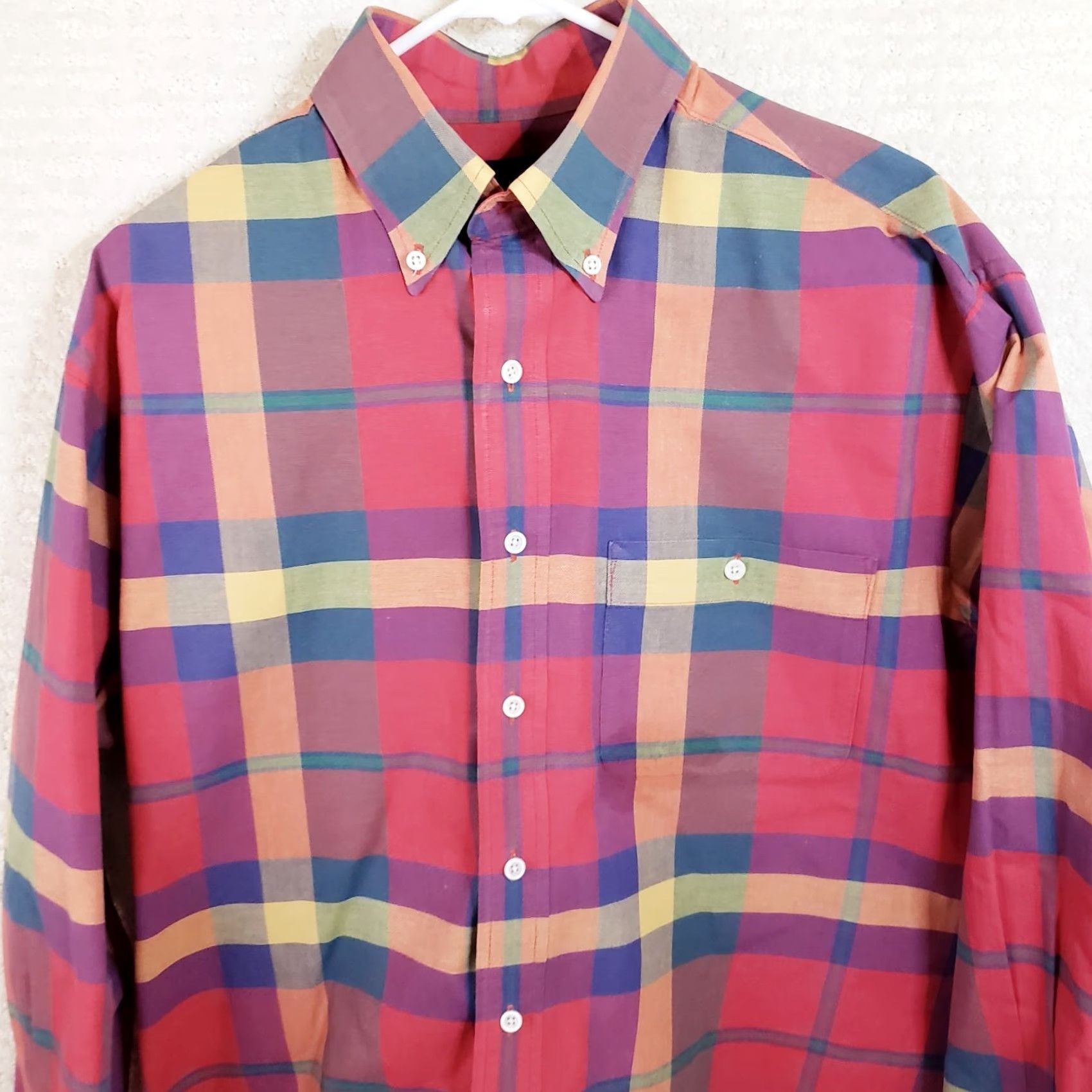 Lands' End Lands' End Men's M Bright Multicolor Plaid Button Down Long Sleeve Cotton Shirt Size US M / EU 48-50 / 2 - 2 Thumbnail