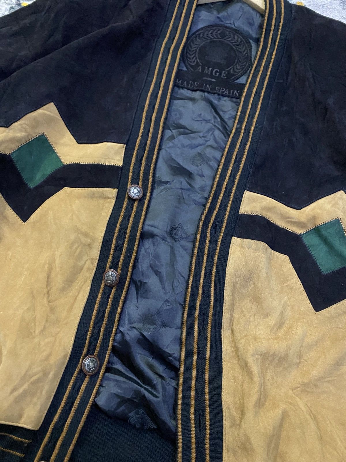Genuine Leather × Vintage Rare Vintage AMGE Leather Jacket Cardigan Size US L / EU 52-54 / 3 - 7 Thumbnail