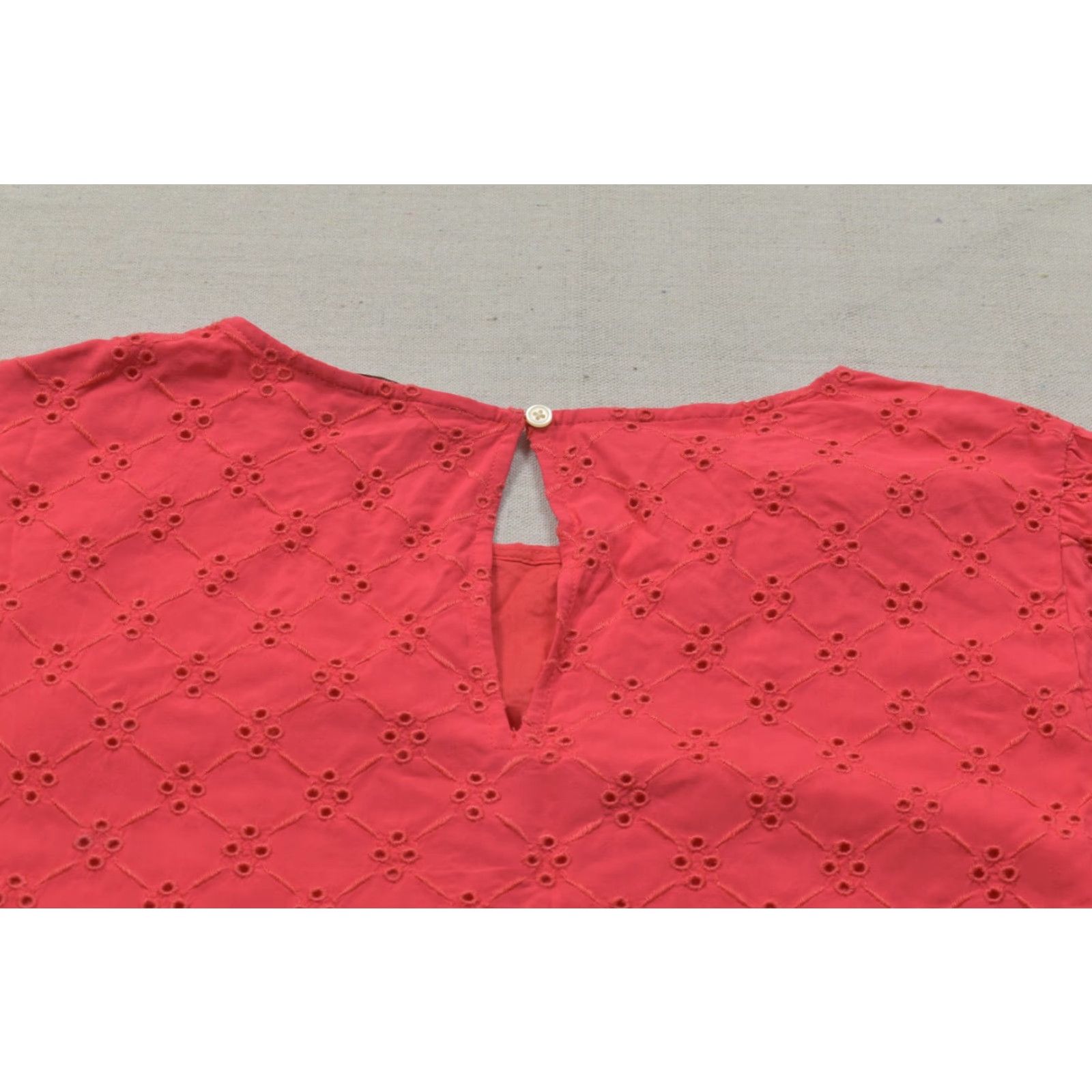 Loft LOFT Blouse Shirt Womens XL Coral Pink Eyelet Embroidered Short Sleeve Rayon Pullover Round Neck Casual Summer Spring Size XL / US 12-14 / IT 48-50 - 7 Thumbnail
