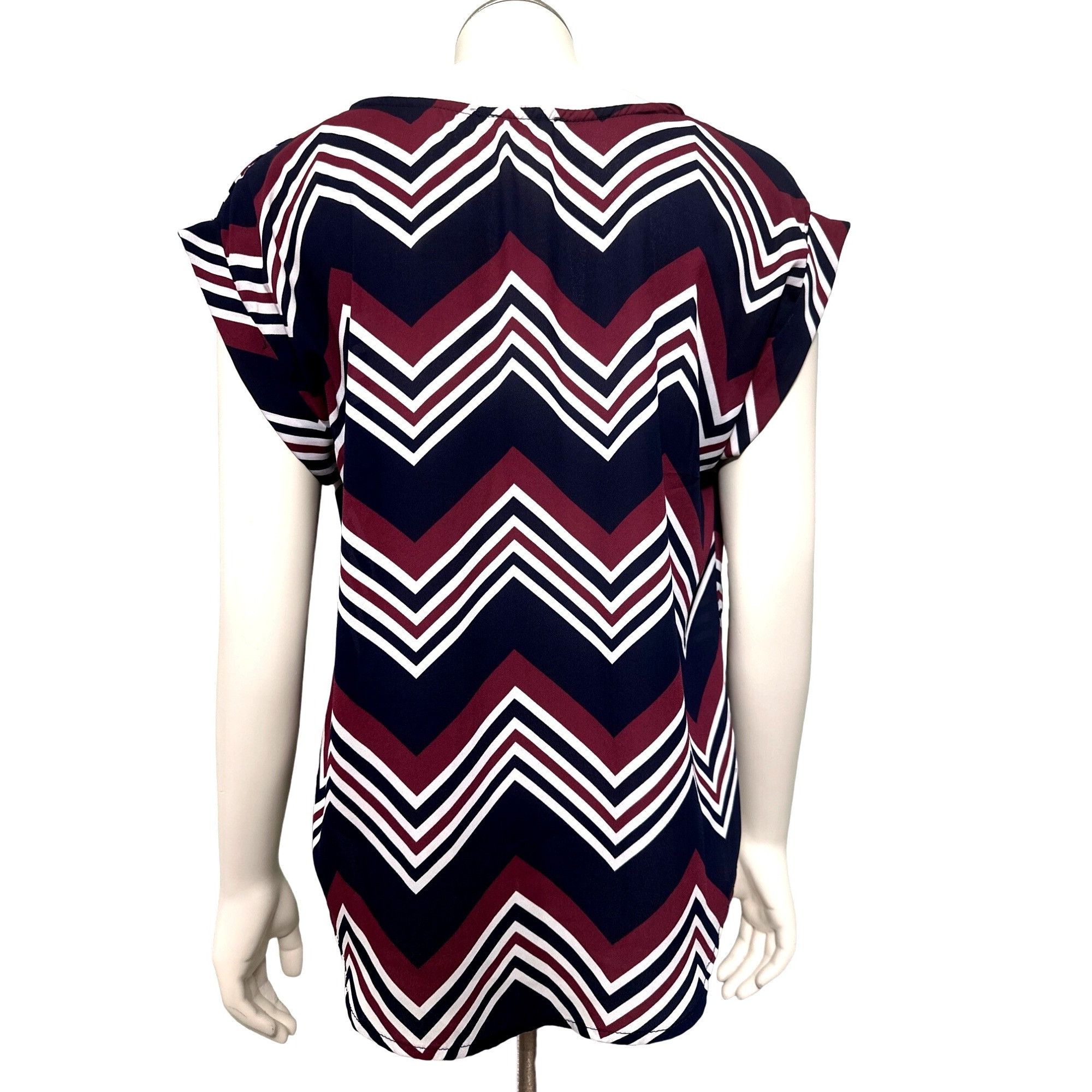 Other A'Gaci Sheer Chevron Print V Neck Blouse Large All Polyester Size L / US 10 / IT 46 - 1 Thumbnail