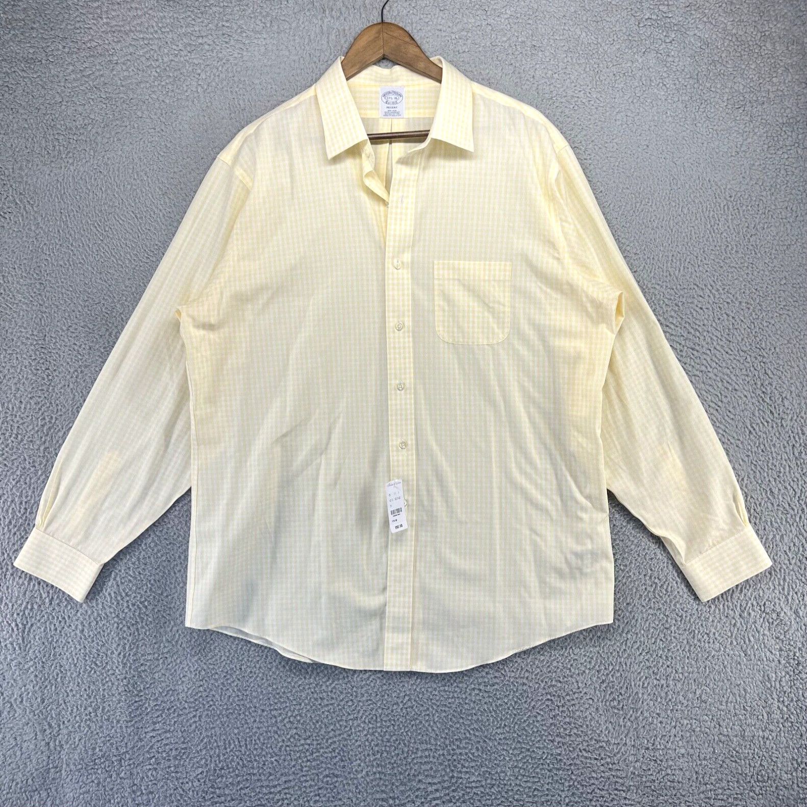 Image of Brooks Brothers Shirt Men's 17.5 Extra Large White Yellow Gingham Regent New (Size XL)