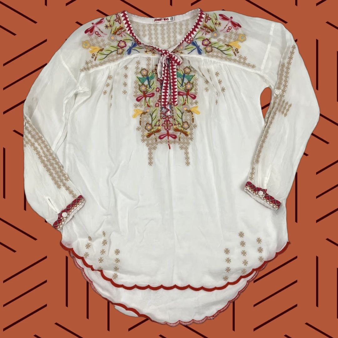Johnny Was VINTAGE Johnny Was Tunic Top Blouse Womens XS White Dragonfly Embroidered Boho Novelty Size XS / US 0-2 / IT 36-38 - 1 Thumbnail