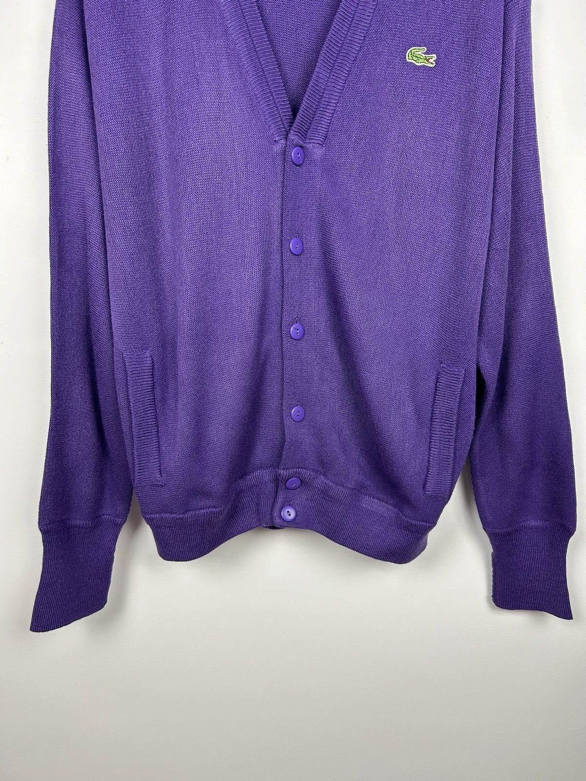 Lacoste × Vintage Rare Vintage Chemise Lacoste Knit Cardigan Purple V-Neck Size US XL / EU 56 / 4 - 3 Thumbnail