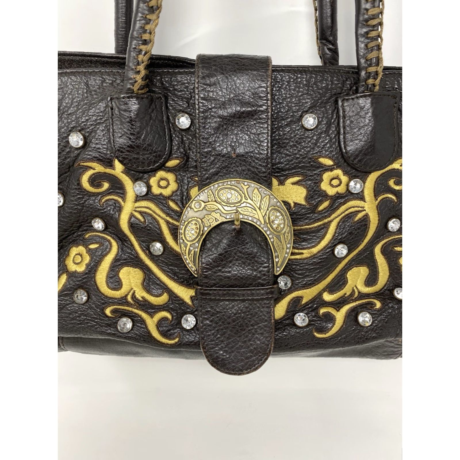 Vintage VINTAGE CHI by Falchi Leather Embroidered Satchel Bag Gold Scroll Crystal Studded Y2K Size ONE SIZE - 2 Thumbnail