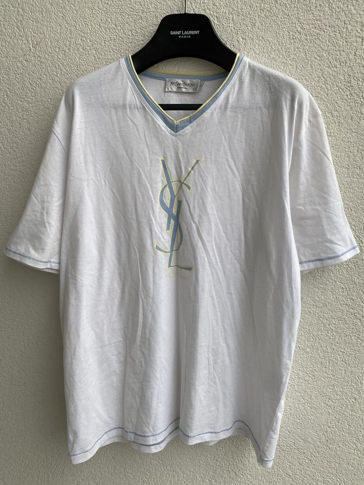 Yves Saint Laurent White YSL T-Shirt Big Logo Size US L / EU 52-54 / 3 - 2 Thumbnail