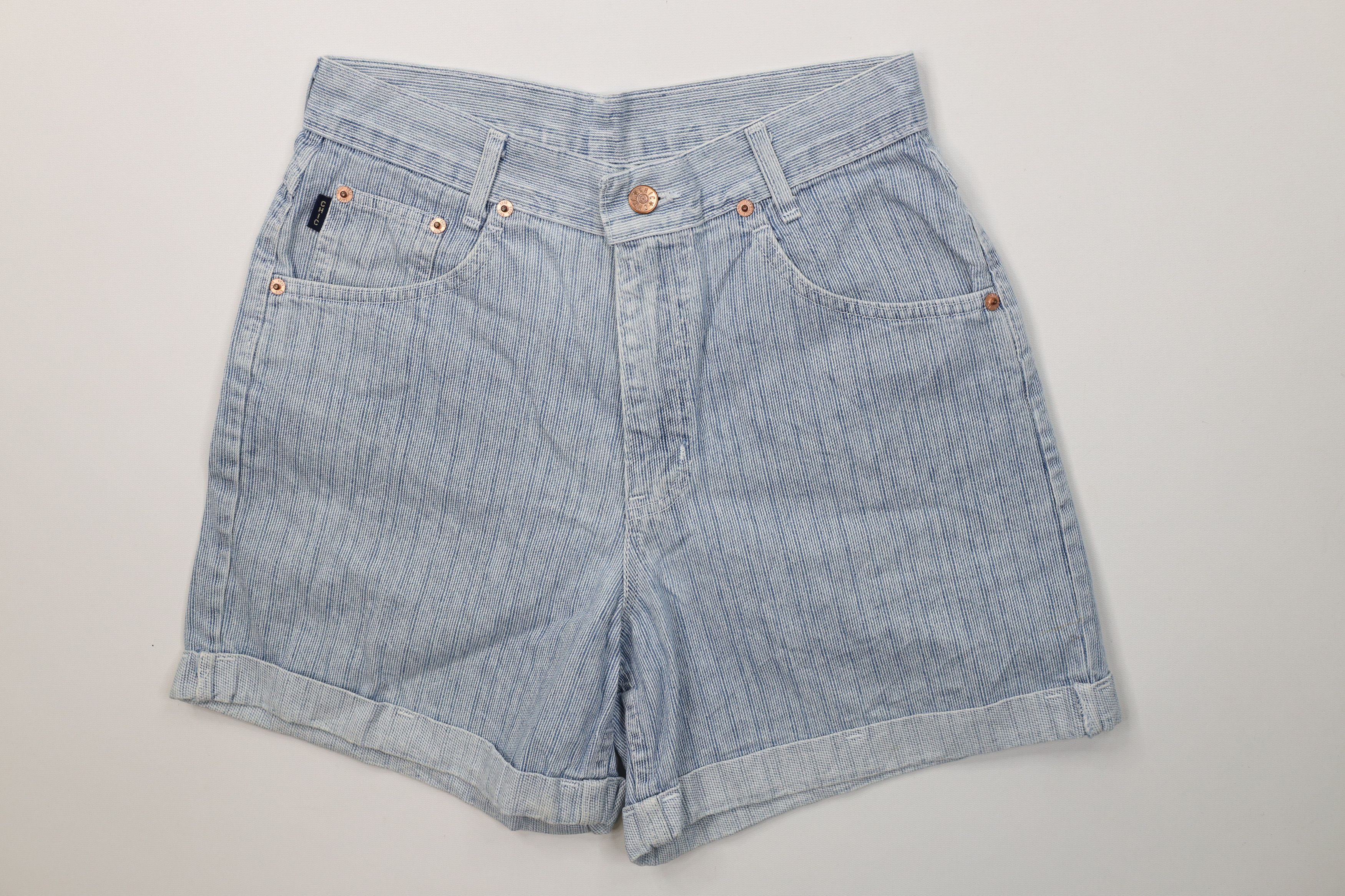 Vintage Vintage 90s Streetwear Hickory Cuffed Denim Shorts USA Size 32" / US 10 / IT 46 - 1 Thumbnail