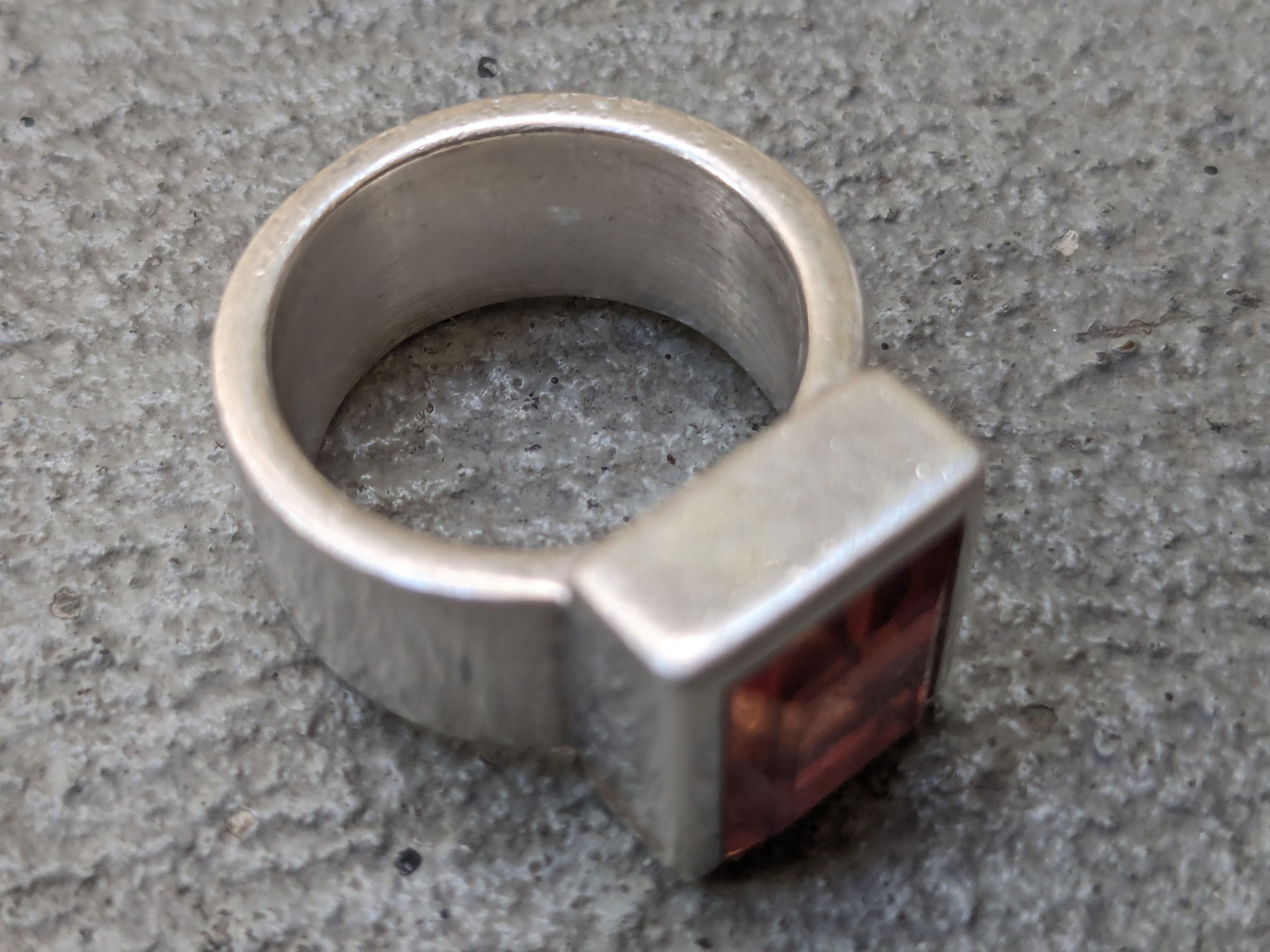 Other Vintage Sterling Silver Ring Orange Stone Modernist Size ONE SIZE - 11 Thumbnail