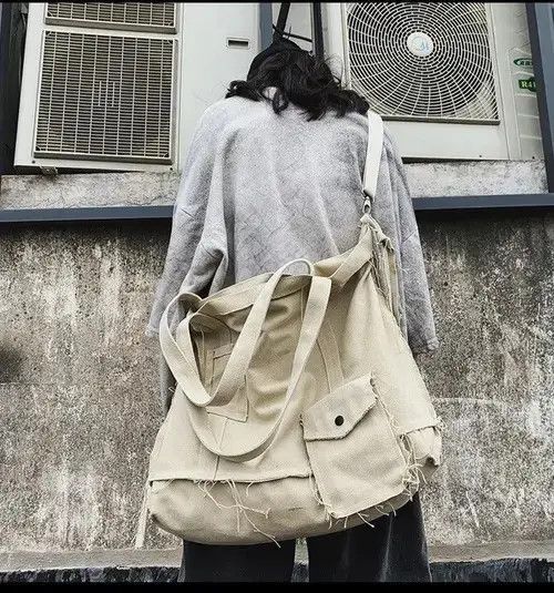 VIBE Tote Bag Canvas Single Vintage Solid Hasp Shoulder Bag Size ONE SIZE - 7 Thumbnail