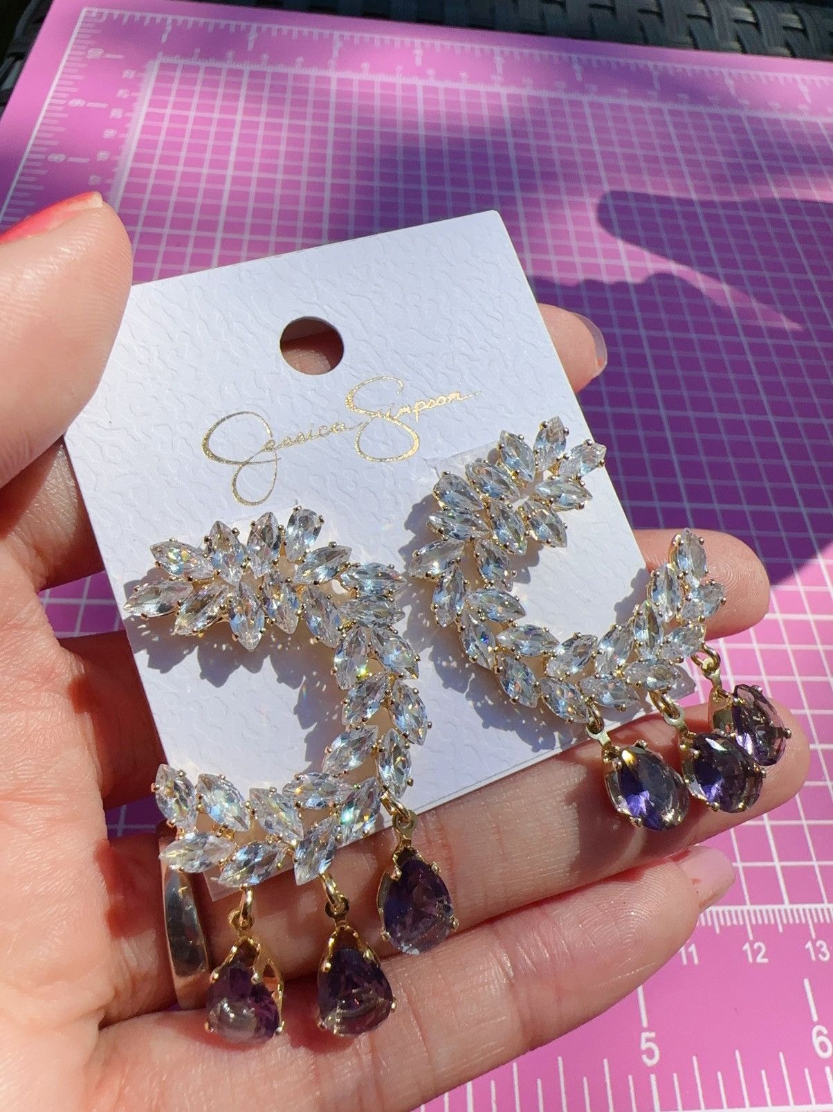 Jessica Simpson Jessica Simpson gold tone crystal open circle leaves purple Size ONE SIZE - 3 Thumbnail