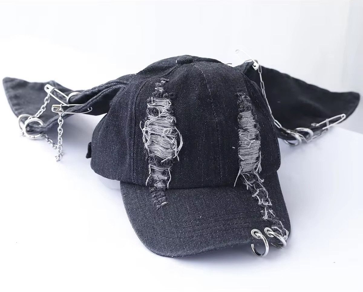 Japanese Brand Rabbit Ears Denim Ripped Metal Ring Cap Size ONE SIZE - 4 Thumbnail