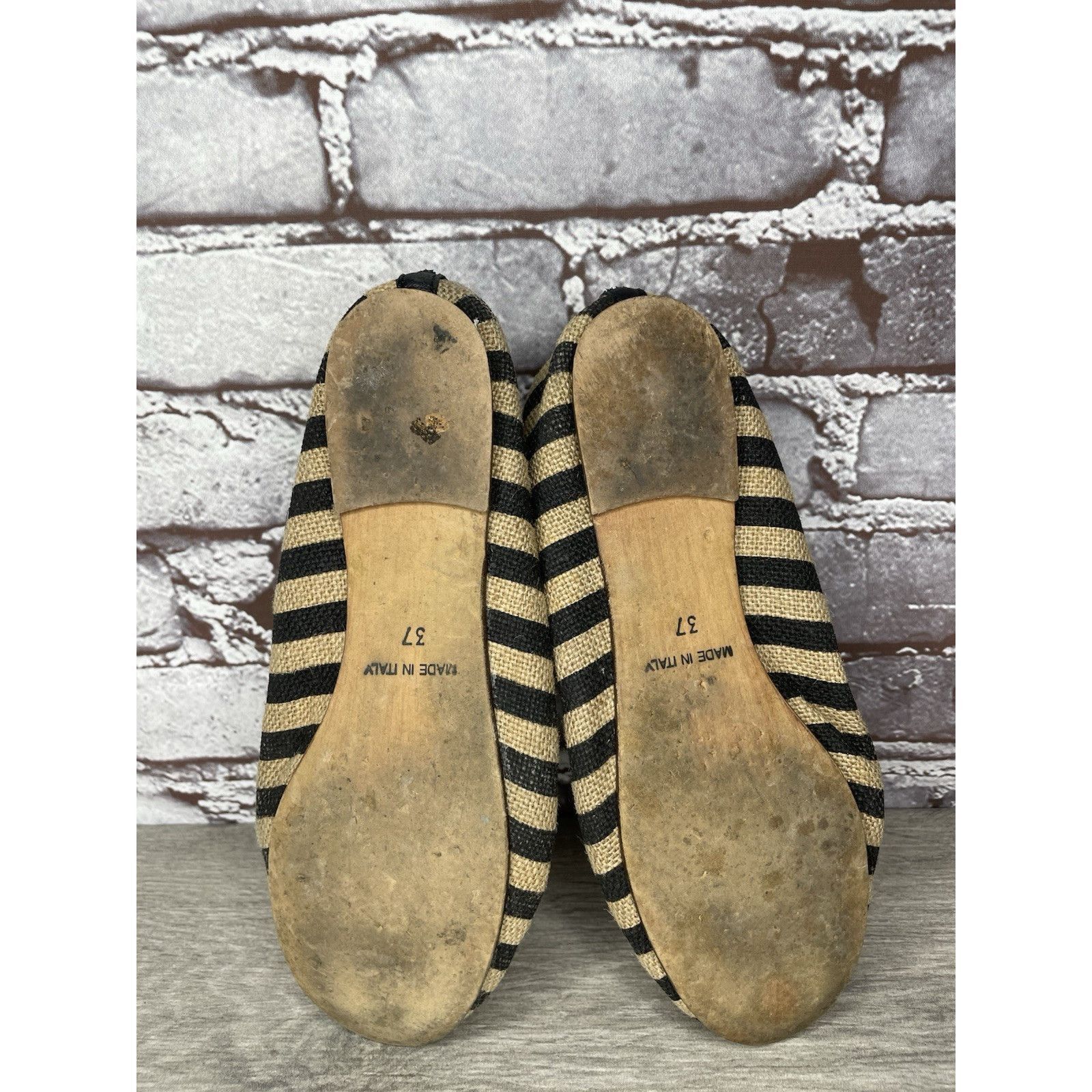 Other Ballerette Roma Tan Black Stripe Canvas Fabric Ballet Flats Size US 6.5 / IT 36.5 - 23 Thumbnail