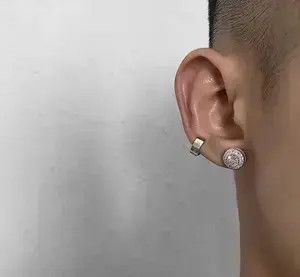 Jewelry x Vintage Diamond-Studded Earrings in Silver, Men's
