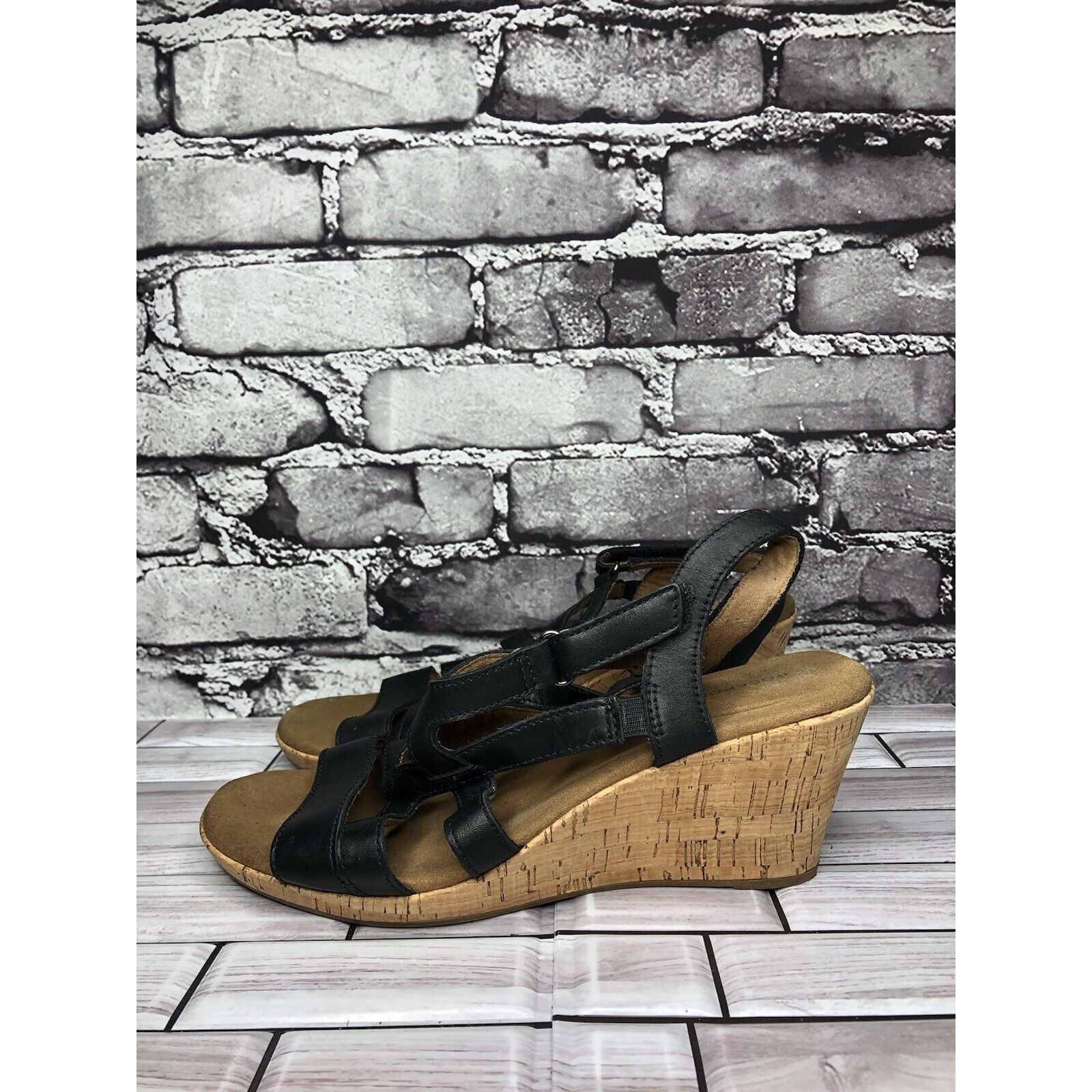 Rockport Rockport Black Leather Casual Cork Wedge Strappy Sandals Wom Size US 8.5 / IT 38.5 - 14 Thumbnail
