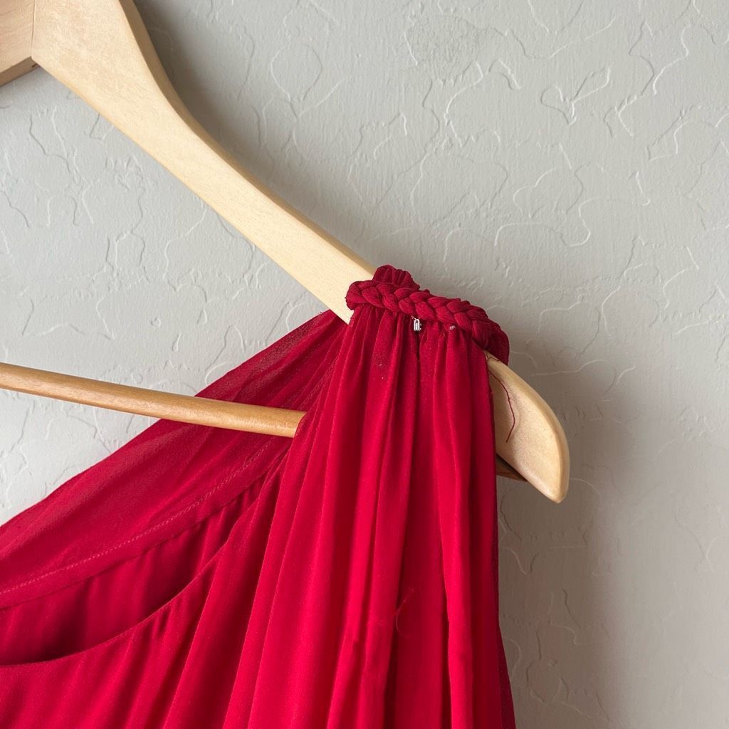 Naeem Khan Naeem Khan Red 100% Silk Draped One-Shoulder Braided Waist C Size S / US 4 / IT 40 - 5 Thumbnail