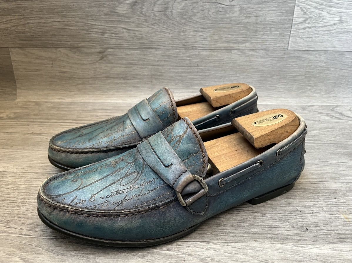 Berliti scritto slip on l blue eather loafers sz 8.5