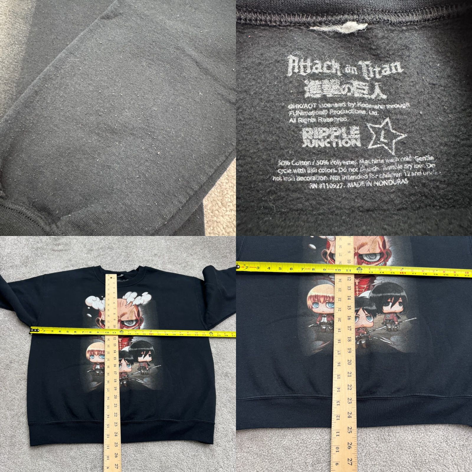 Vintage Attack On Titan Graphic Pullover Sweatshirt Mens Large Black Eren Mikasa Anime Shirt Size US L / EU 52-54 / 3 - 8 Thumbnail