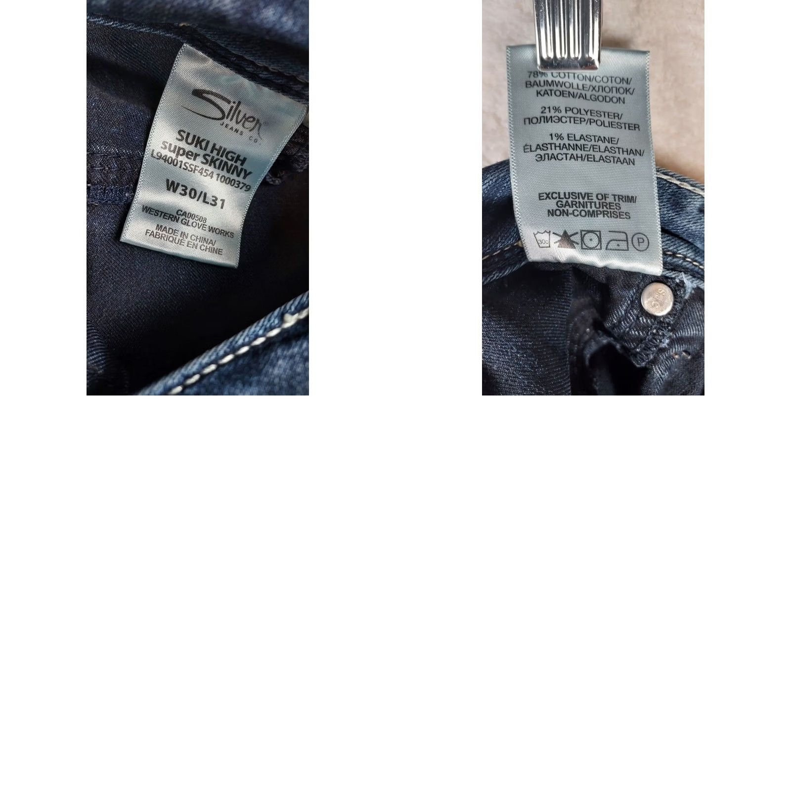 Silver Jeans Co. Silver Jeans Suki High Super Skinny Jeans Women 30x31 Dark Wash Denim Blue 5-Pocket Stretch Slim Regular Size 30" / US 8 / IT 44 - 8 Thumbnail
