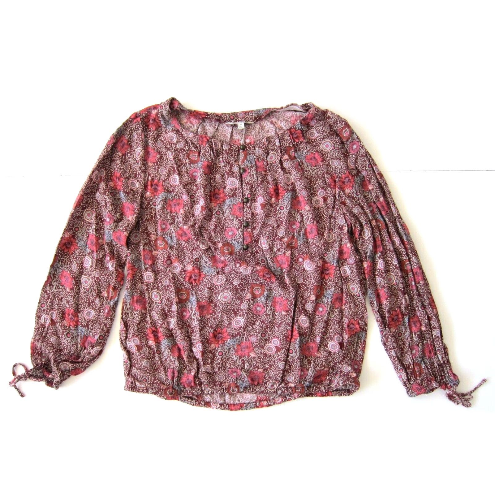 Lucky Brand Lucky Brand Blouse Shirt Tunic Pink Floral 100% Rayon Long Sleeve Medium Womens Size M / US 6-8 / IT 42-44 - 2 Thumbnail